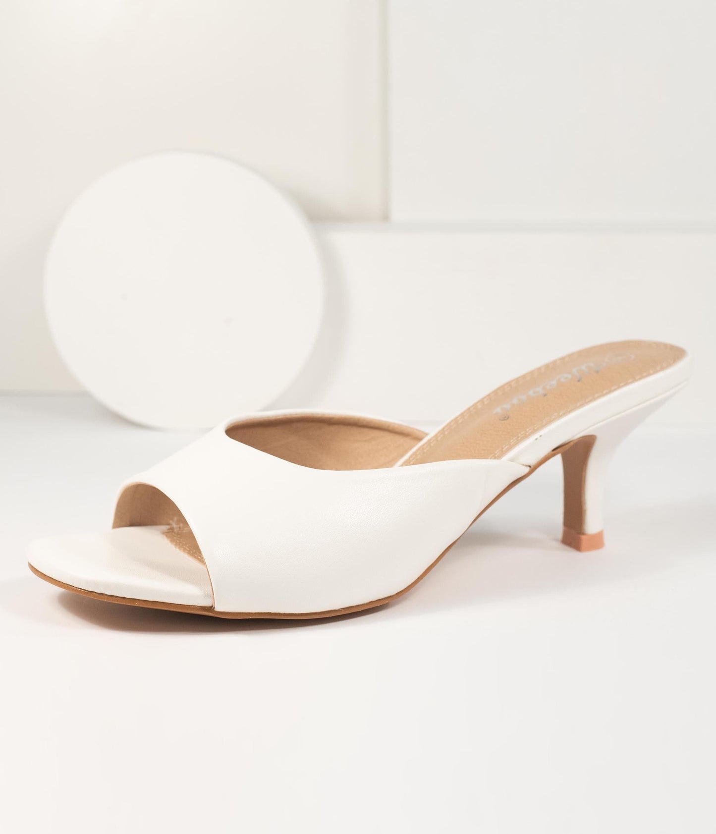 White Leatherette Peep Toe Kitten Heels - Unique Vintage - Womens, SHOES, HEELS