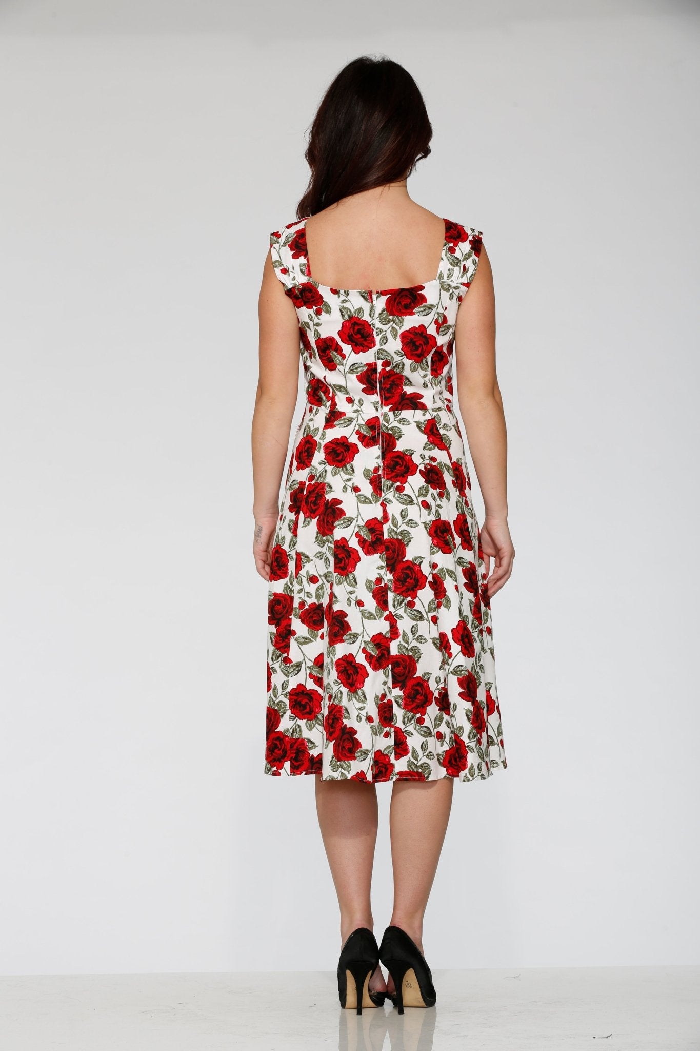 White & Red Rose Swing Dress - Unique Vintage - Womens, DRESSES, SWING