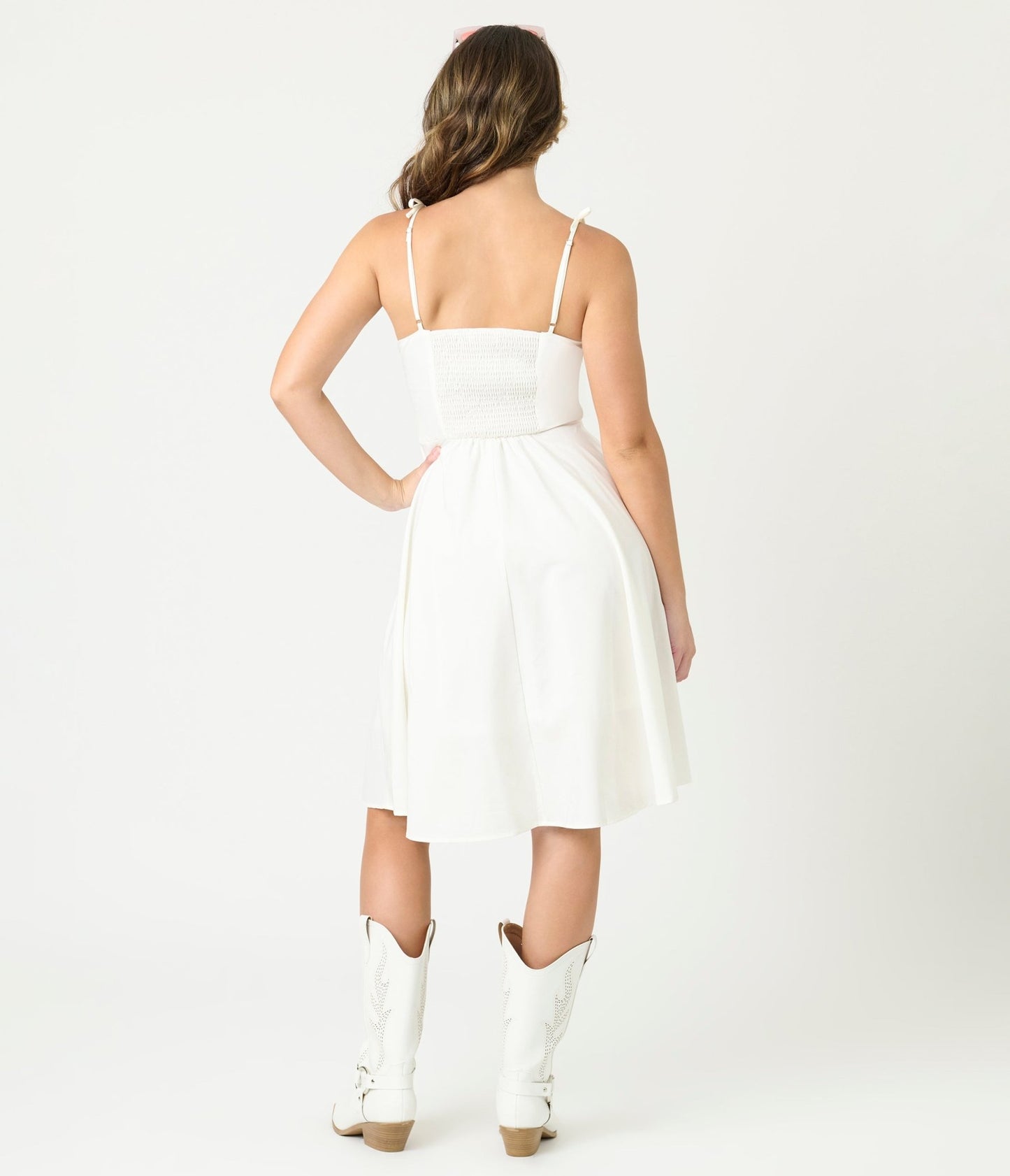 White Tea Length Fit & Flare Dress - Unique Vintage - Womens, DRESSES, FIT AND FLARE