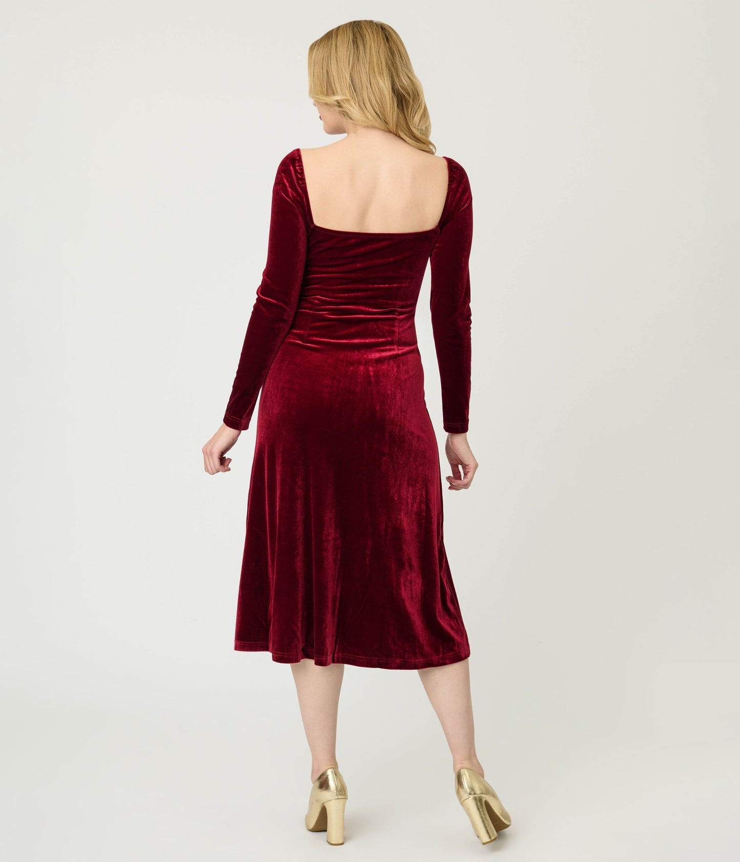 Wine Velvet Sweetheart Midi Dress - Unique Vintage - Womens, DRESSES, MIDI