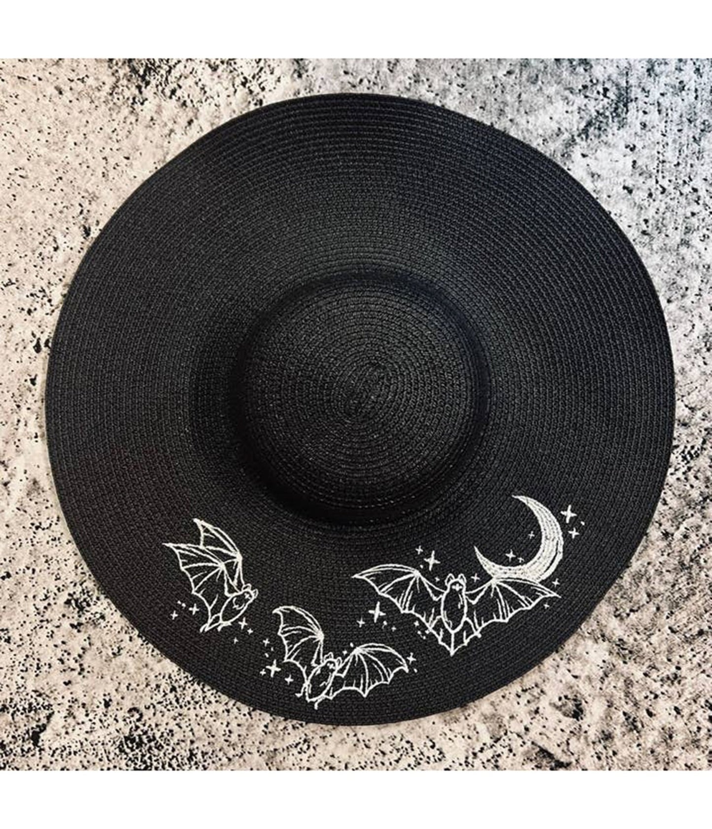 Witchwood Bags Black Bat Moon Sun Hat - Unique Vintage - Womens, ACCESSORIES, HATS
