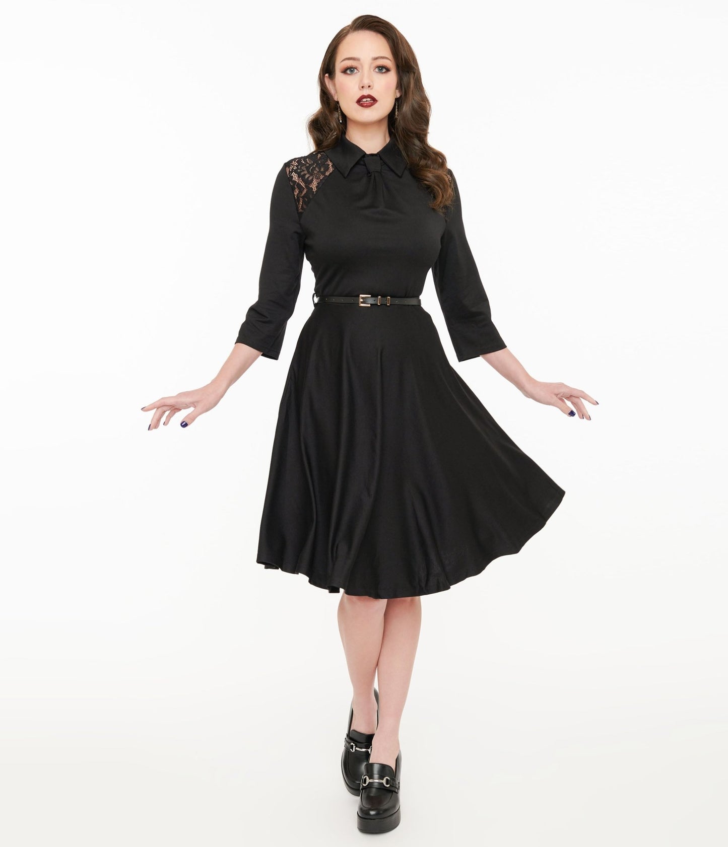 Witchwood Bags Black Lace Shelley Fit & Flare Dress - Unique Vintage - Womens, HALLOWEEN, DRESSES