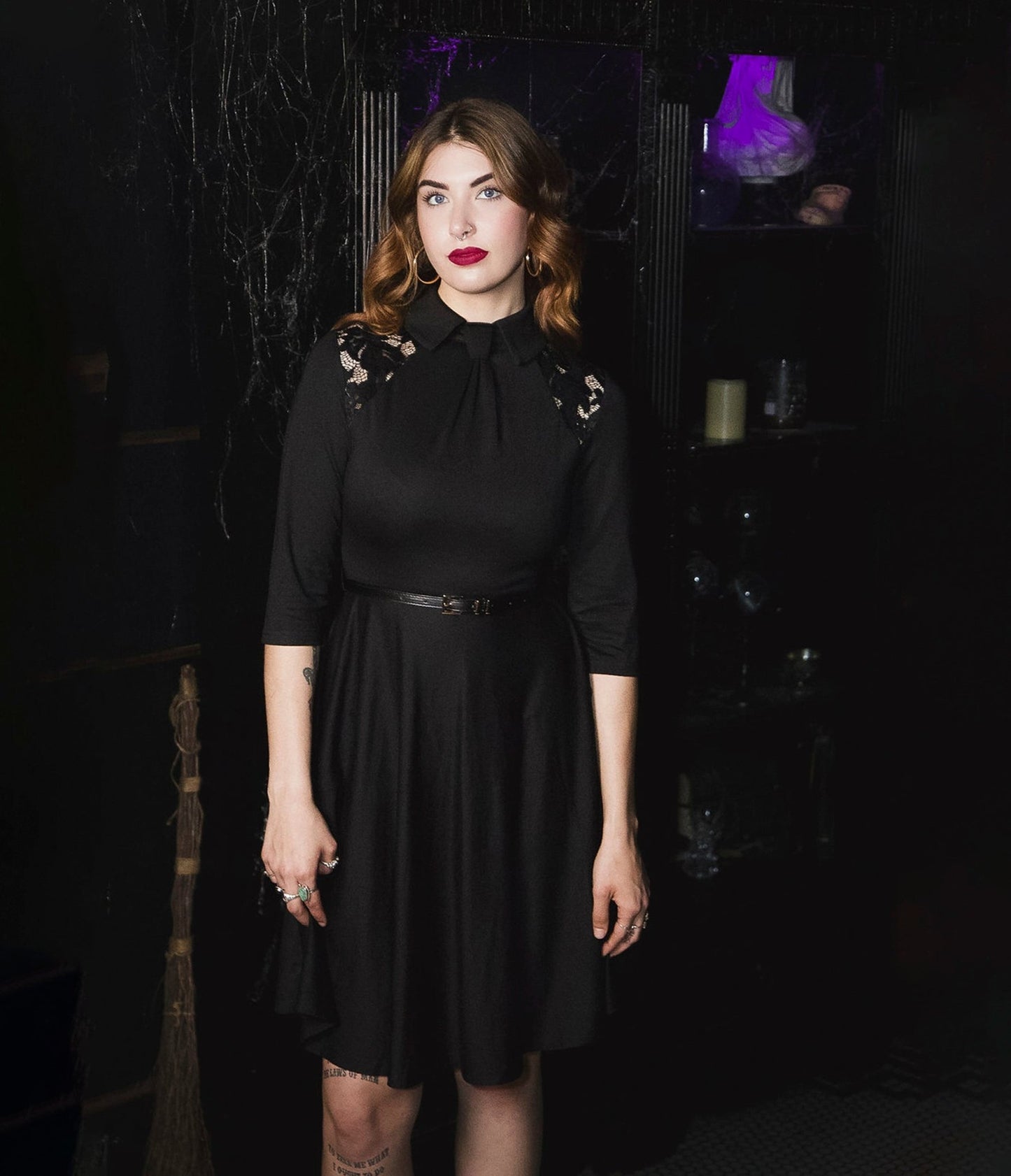 Witchwood Bags Black Lace Shelley Fit & Flare Dress - Unique Vintage - Womens, DRESSES, FIT AND FLARE