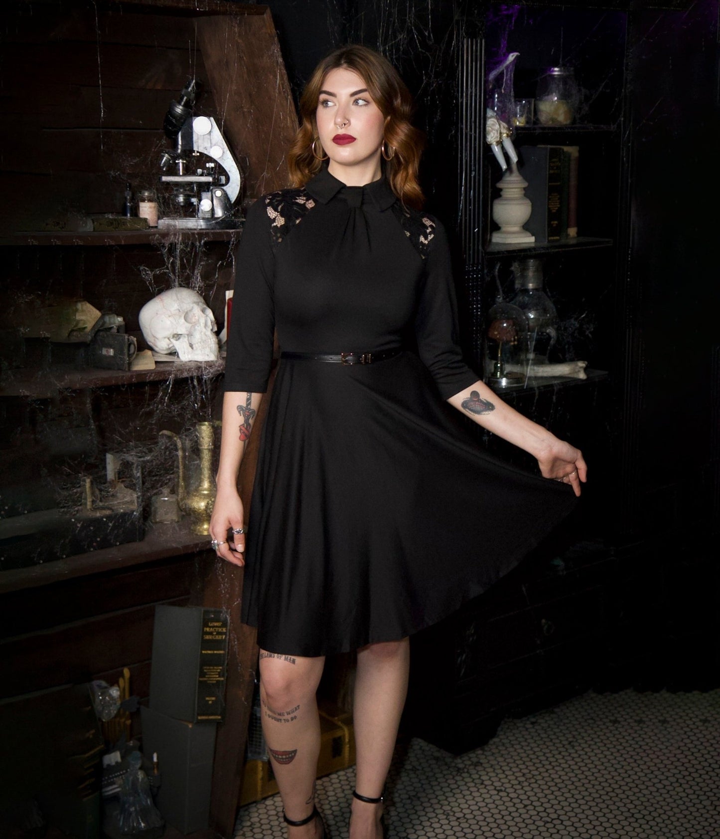 Witchwood Bags Black Lace Shelley Fit & Flare Dress - Unique Vintage - Womens, DRESSES, FIT AND FLARE
