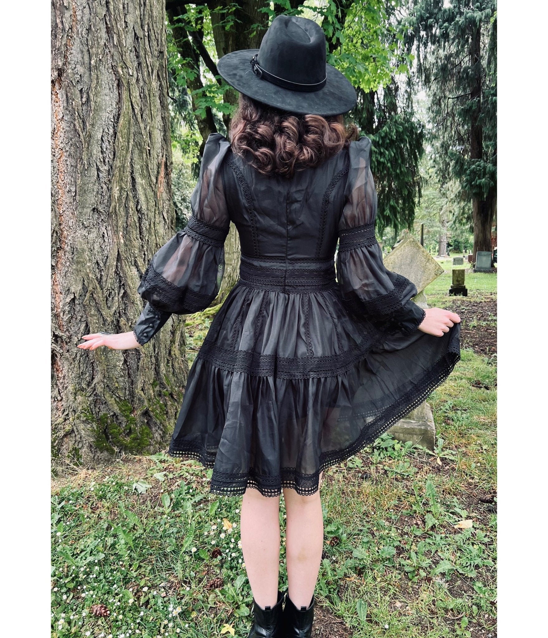 Witchwood Bags Black Morgana Romantic Victorian Party Dress - Unique Vintage - Womens, DRESSES, FIT AND FLARE