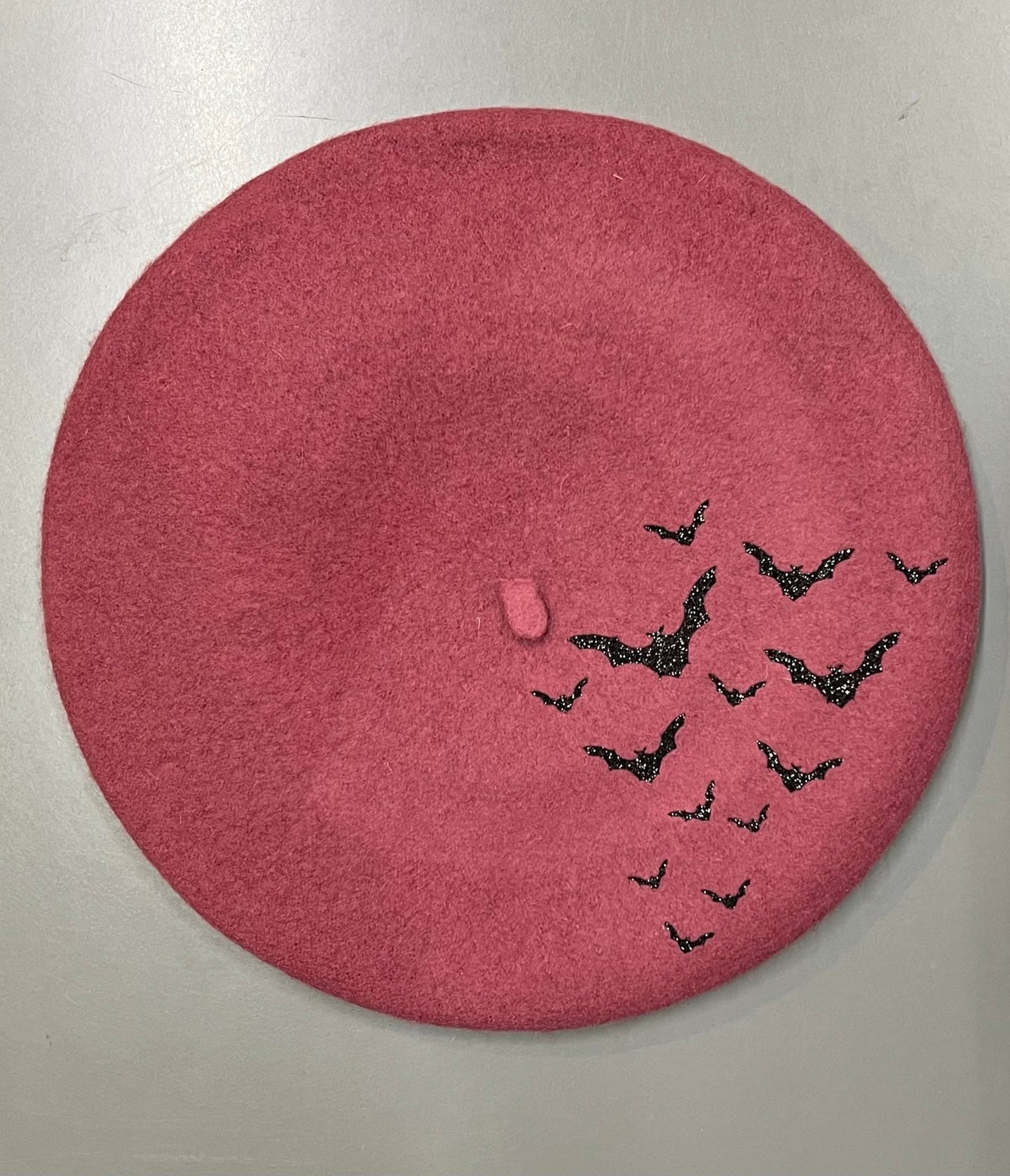 Witchwood Bags Pink & Black Glitter Bats Vegan Beret - Unique Vintage - Womens, ACCESSORIES, HATS
