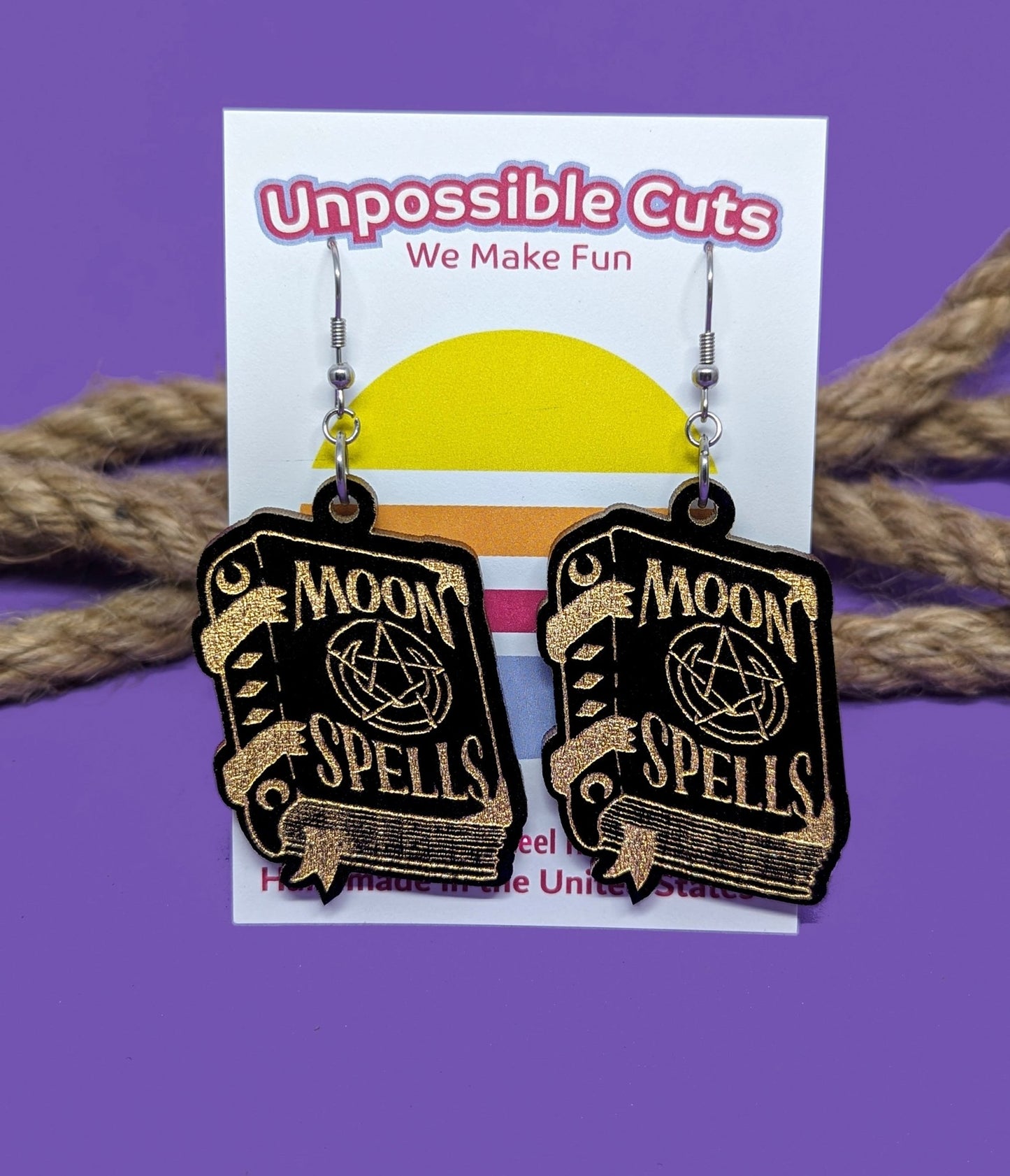 Witchy Spell Book Wooden Earrings - Unique Vintage - Womens, ACCESSORIES, JEWELRY