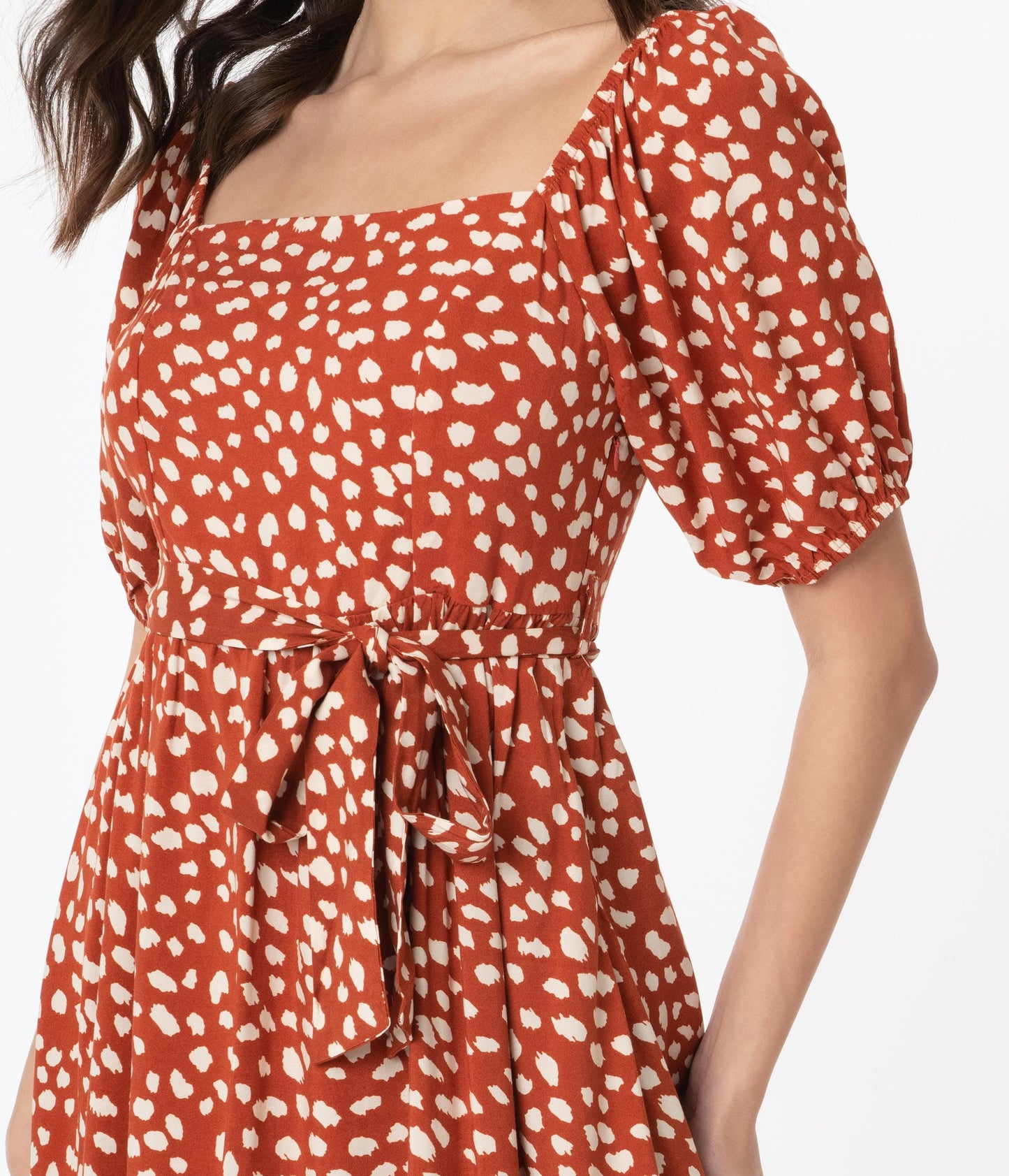 1970s Rust & Cream Animal Print Midi Dress