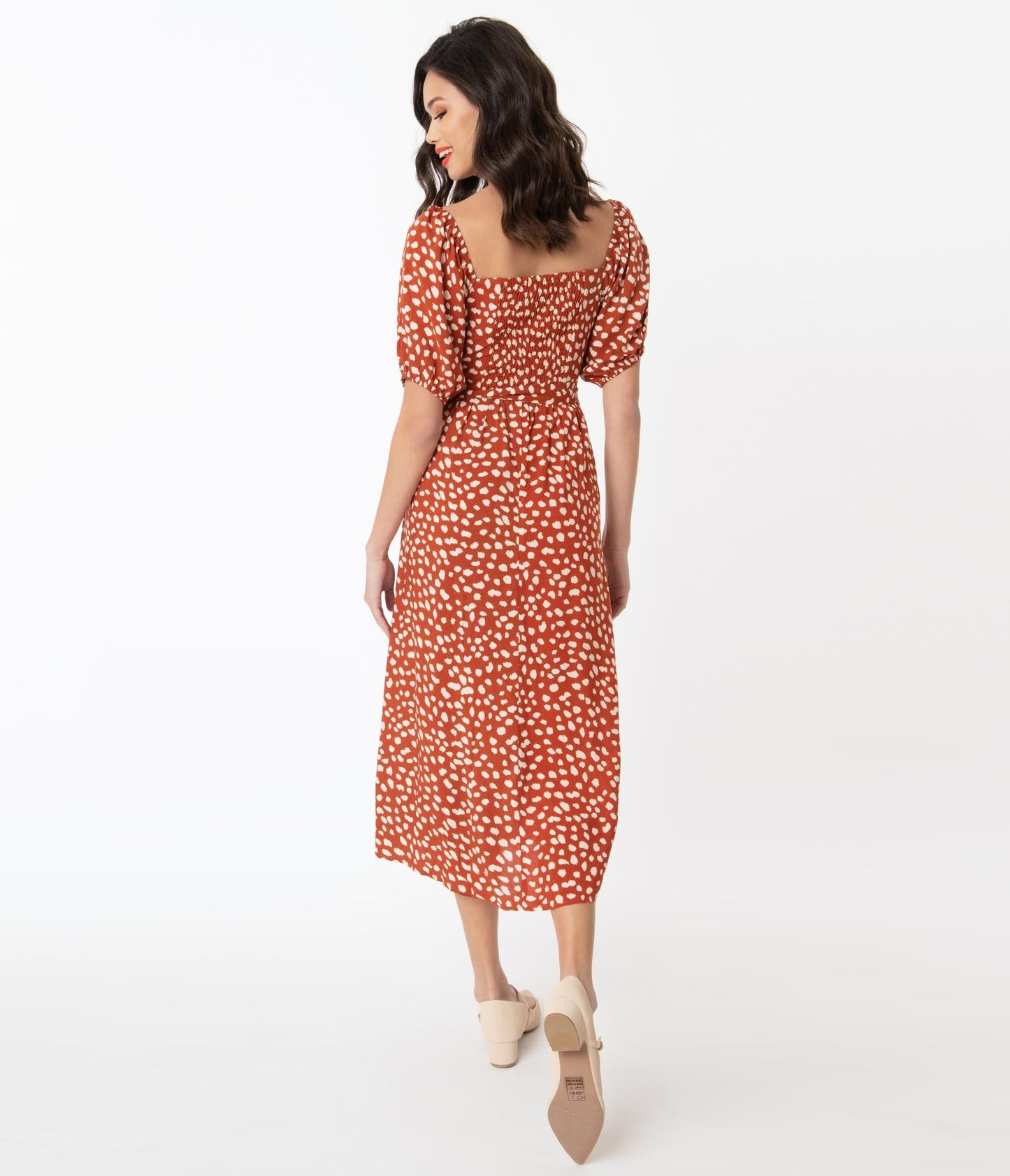 1970s Rust & Cream Animal Print Midi Dress