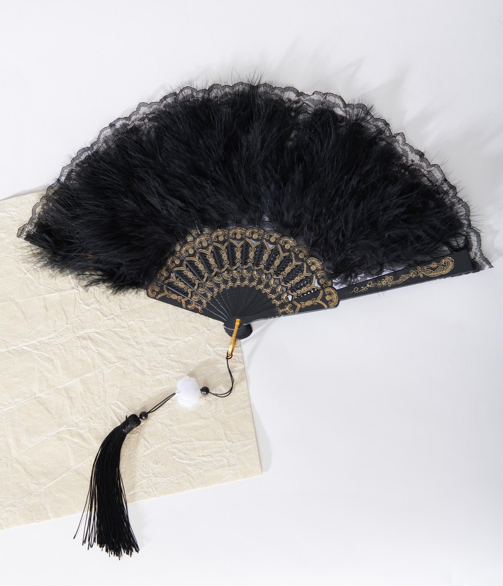 1920s Style Black Marabou Feather Fan - Unique Vintage - Womens, ACCESSORIES, FLAPPER