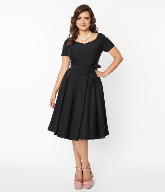 1950s Style Black Bella Swing Dress - Unique Vintage - Womens, DRESSES, SWING