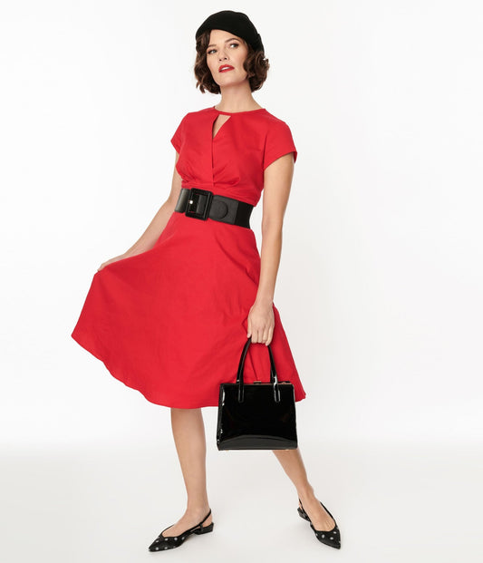 1950s Style Red Cotton Swing Dress - Unique Vintage - Womens, DRESSES, SWING