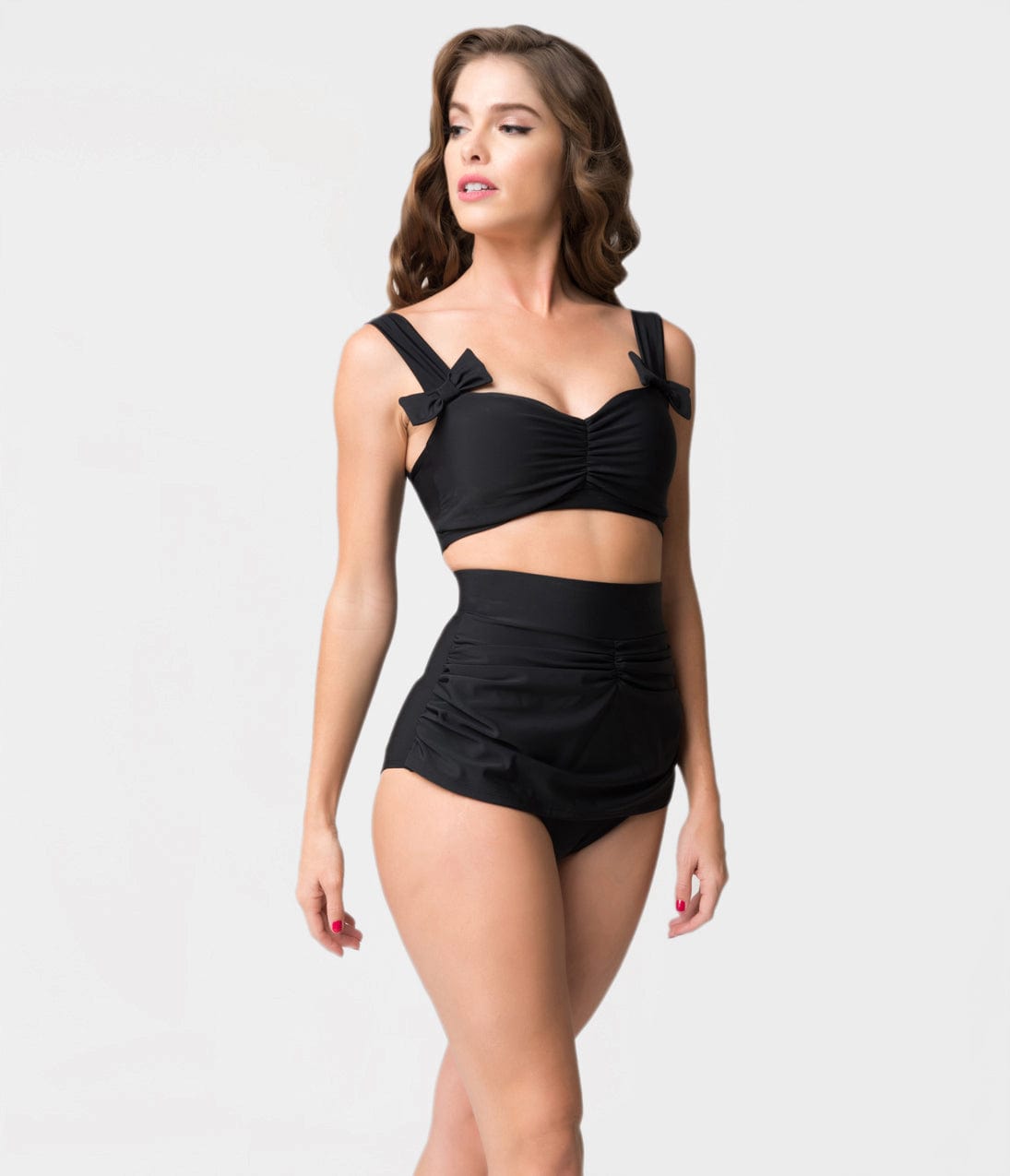 1950s Vintage Style Black Bows Swim Top - Unique Vintage - Womens, SWIM, TOP