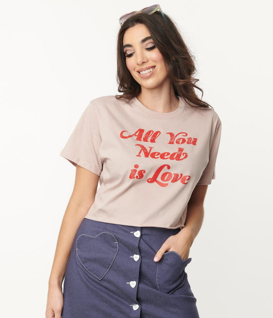 All You Need Is Love Graphic Crop Top - Unique Vintage - Womens, GRAPHIC TEES, TEES