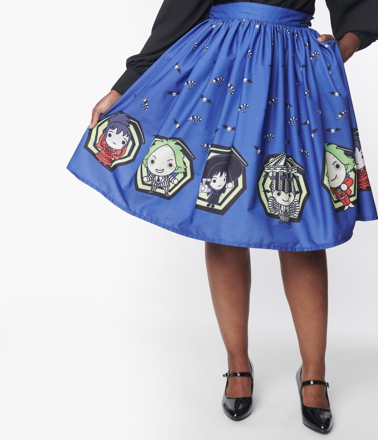 Beetlejuice x Unique Vintage Beetlejuice Characters Gellar Swing Skirt - Unique Vintage - Womens, BOTTOMS, SKIRTS