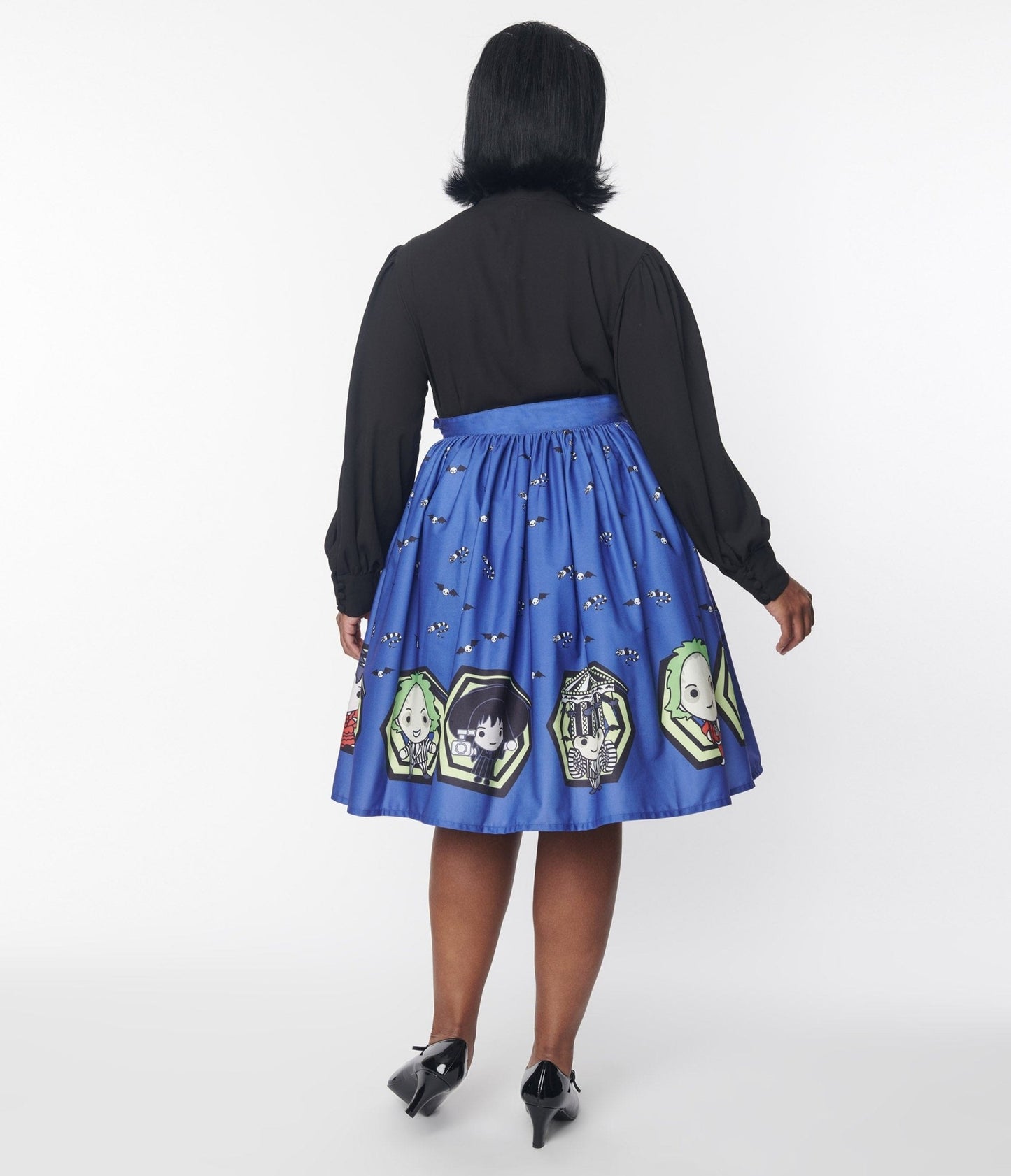 Beetlejuice x Unique Vintage Beetlejuice Characters Gellar Swing Skirt - Unique Vintage - Womens, BOTTOMS, SKIRTS