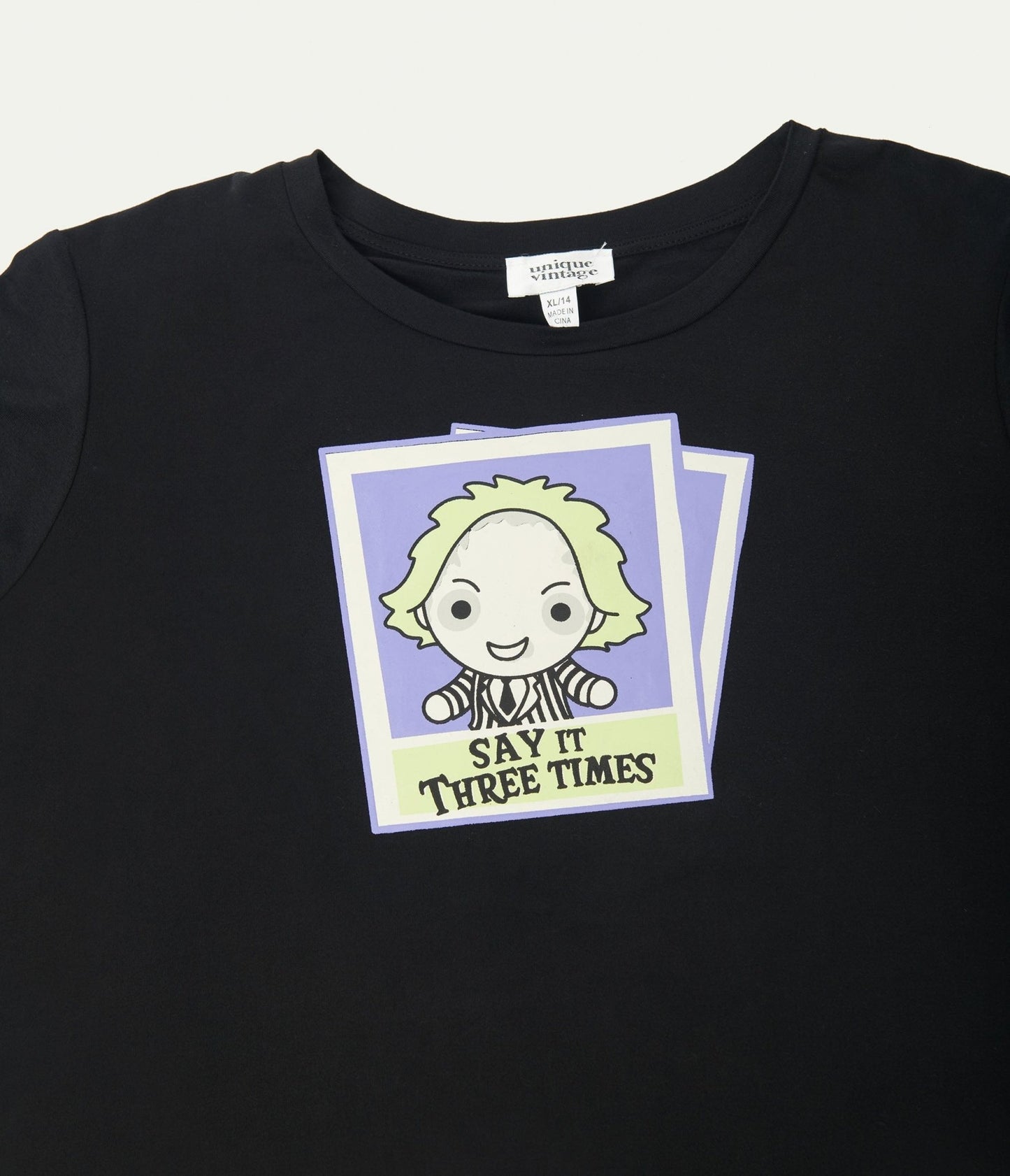 Beetlejuice x Unique Vintage Black Beetlejuice Polaroid Fitted Tee - Unique Vintage - Womens, GRAPHIC TEES, TEES