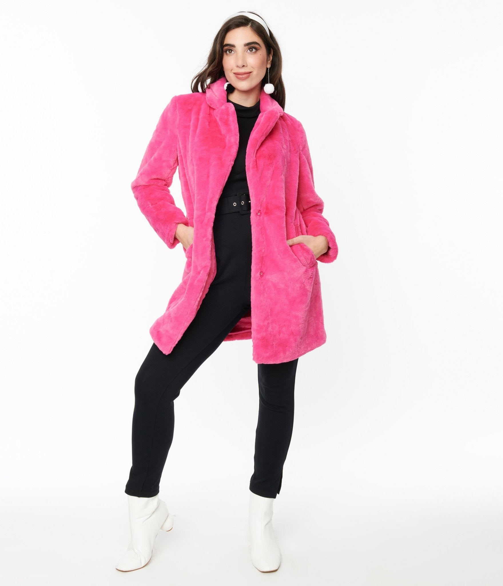 Berry Pink Fur Long Coat - Unique Vintage - Womens, TOPS, OUTERWEAR
