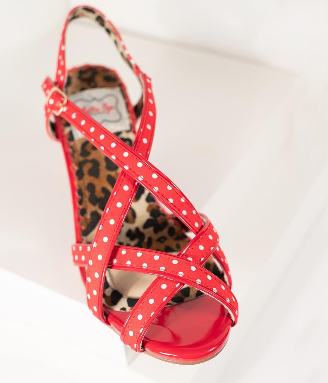 Bettie Page Retro Red & White Polka Dot Peep Toe Gracie Heels - Unique Vintage - Womens, SHOES, HEELS