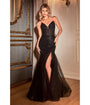 Cinderella Divine  Black Beaded Sequin Strapless Mermaid Prom Dress
