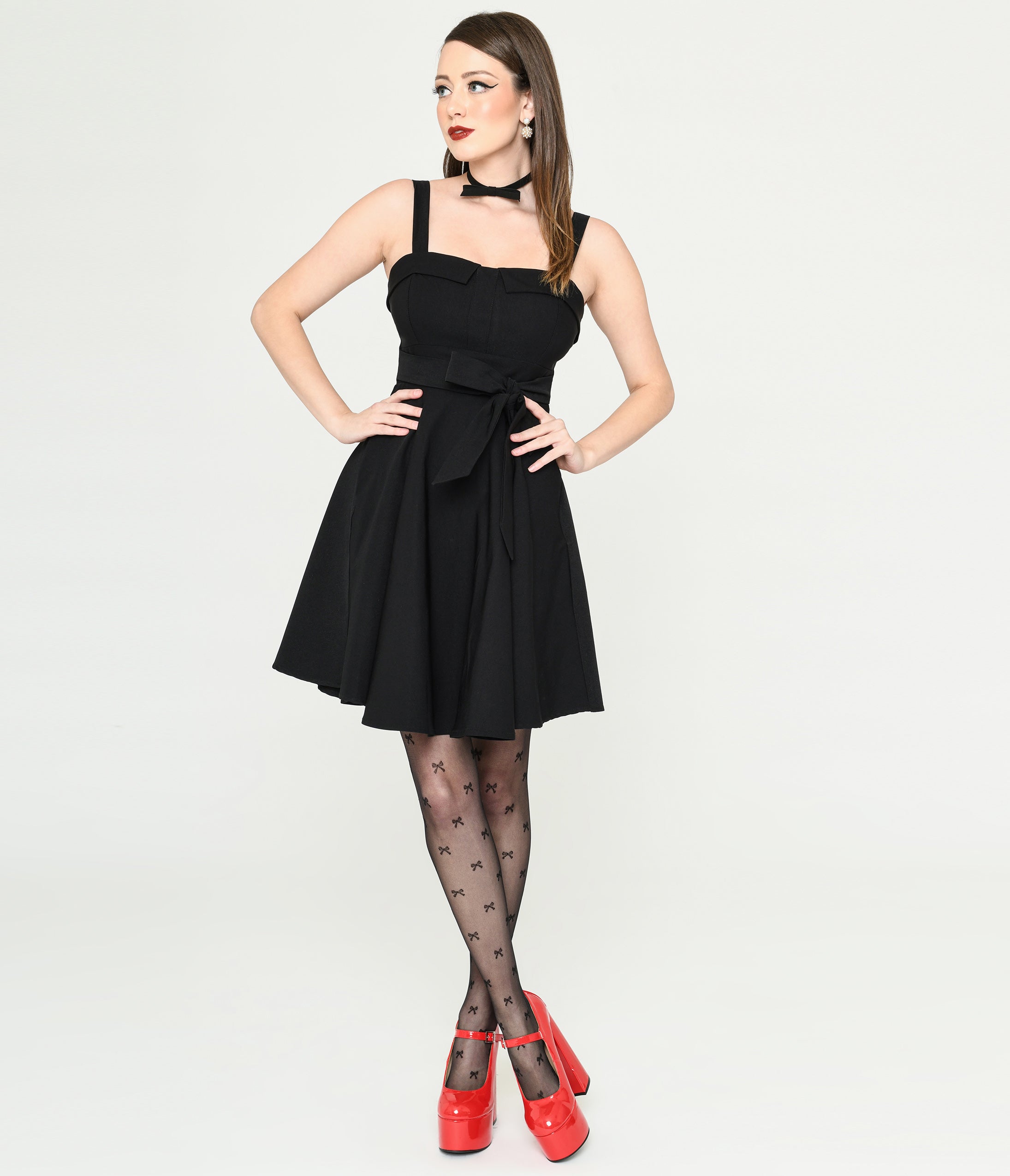 black fit and flare mini dress Black Bow Fit & Flare Mini Dress