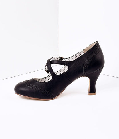 Black Faux Leather Detailed Heel - Unique Vintage - Womens, SHOES, HEELS