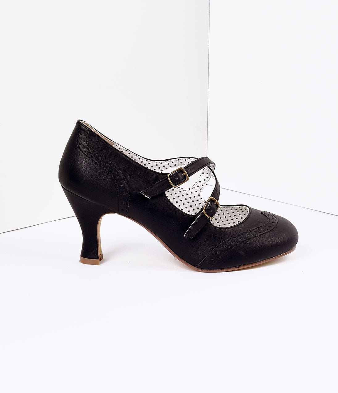 Black Faux Leather Detailed Heel - Unique Vintage - Womens, SHOES, HEELS