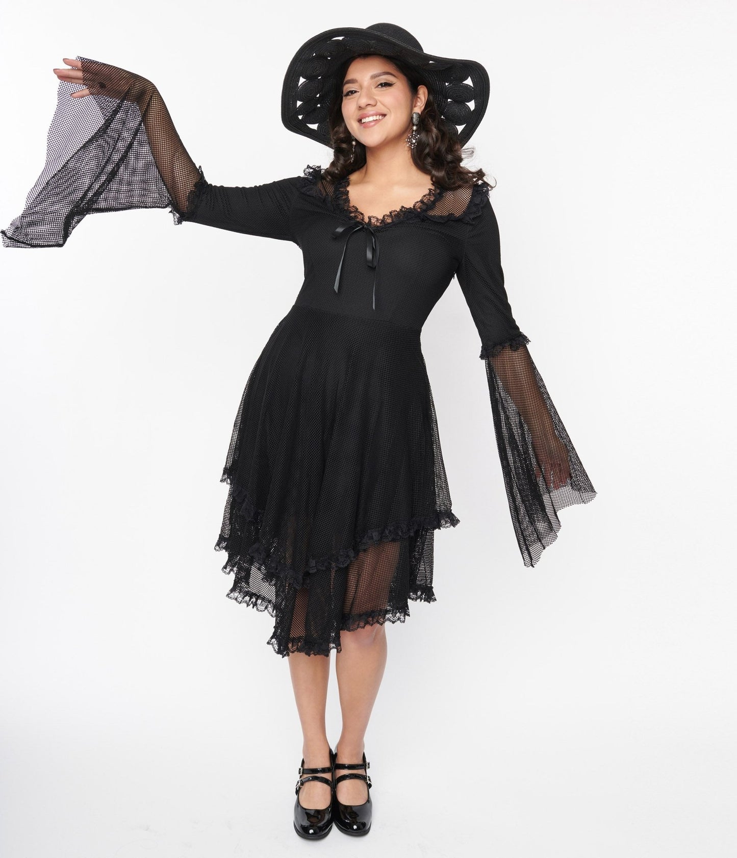 Black Fishnet Frill Flare Dress - Unique Vintage - Womens, DRESSES, SHIFTS