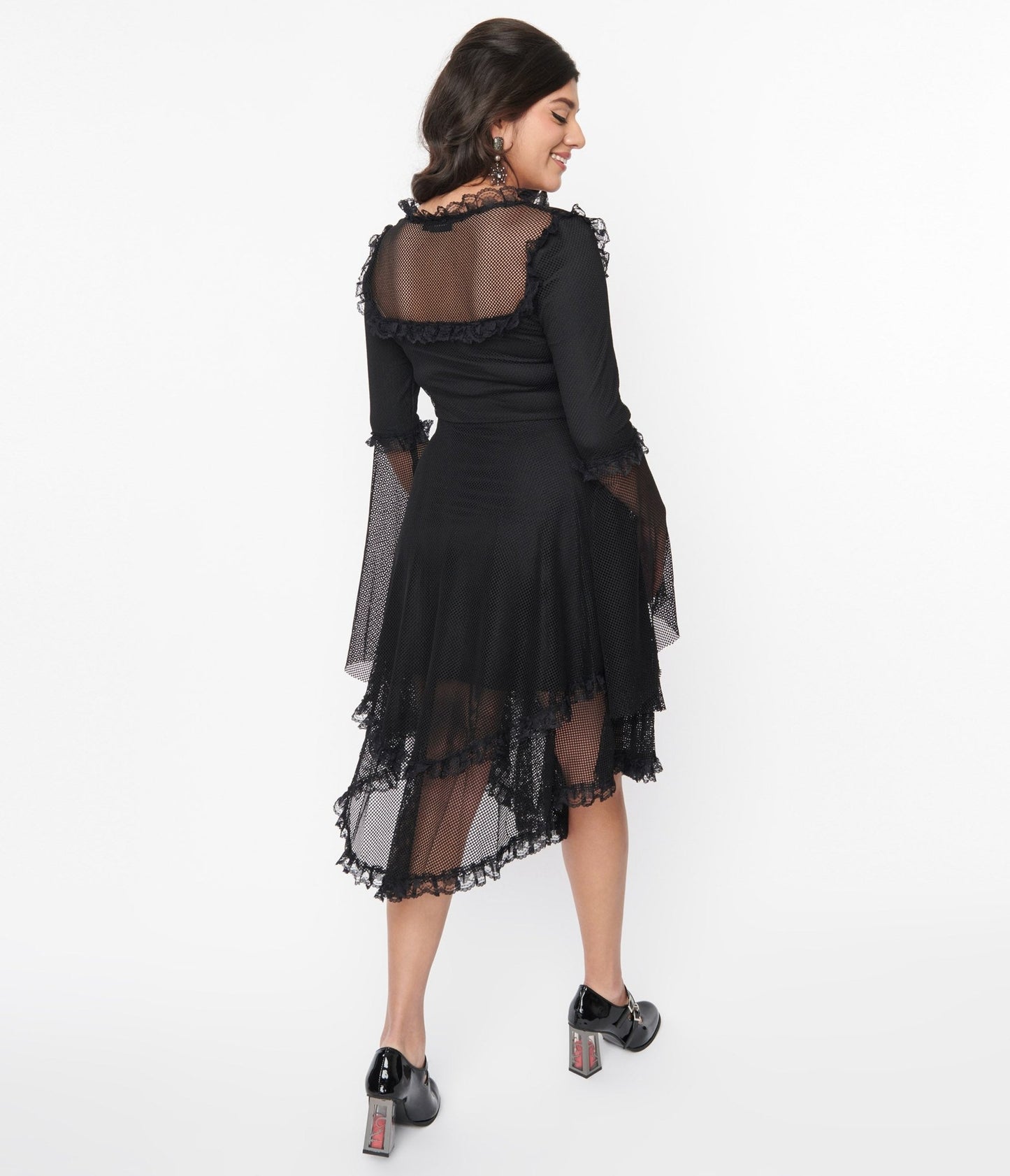 Black Fishnet Frill Flare Dress - Unique Vintage - Womens, DRESSES, SHIFTS