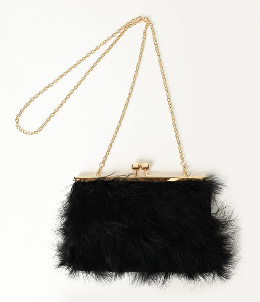 Retro & Vintage Black Fur Clutch Bag Unique Vintage
