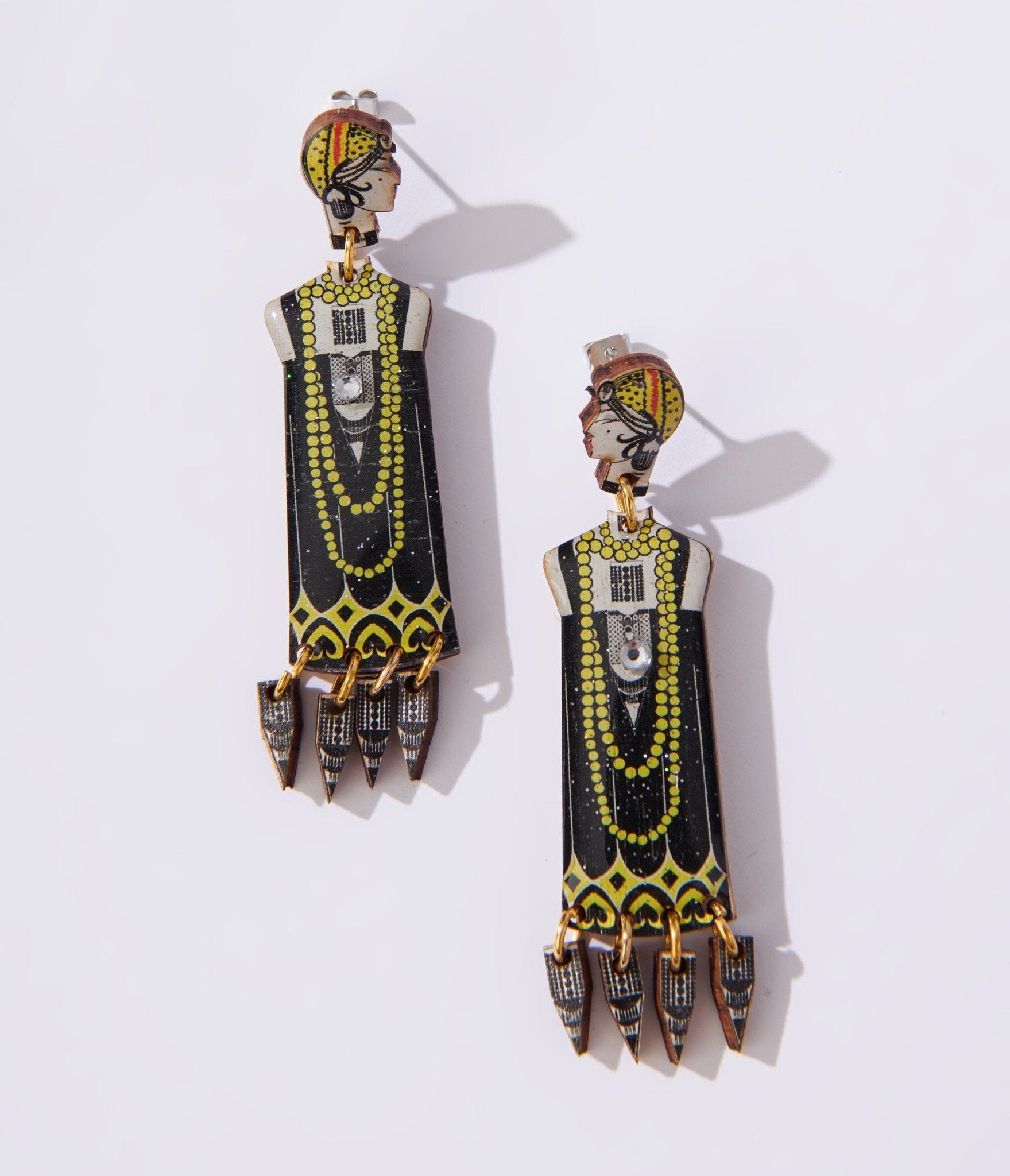Black & Gold Modern Art Deco Earrings - Unique Vintage - Womens, ACCESSORIES, JEWELRY