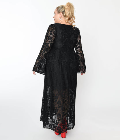 Black Lace & Interchangeable Bow Priscilla Maxi Dress - Unique Vintage - Womens, DRESSES, MAXI