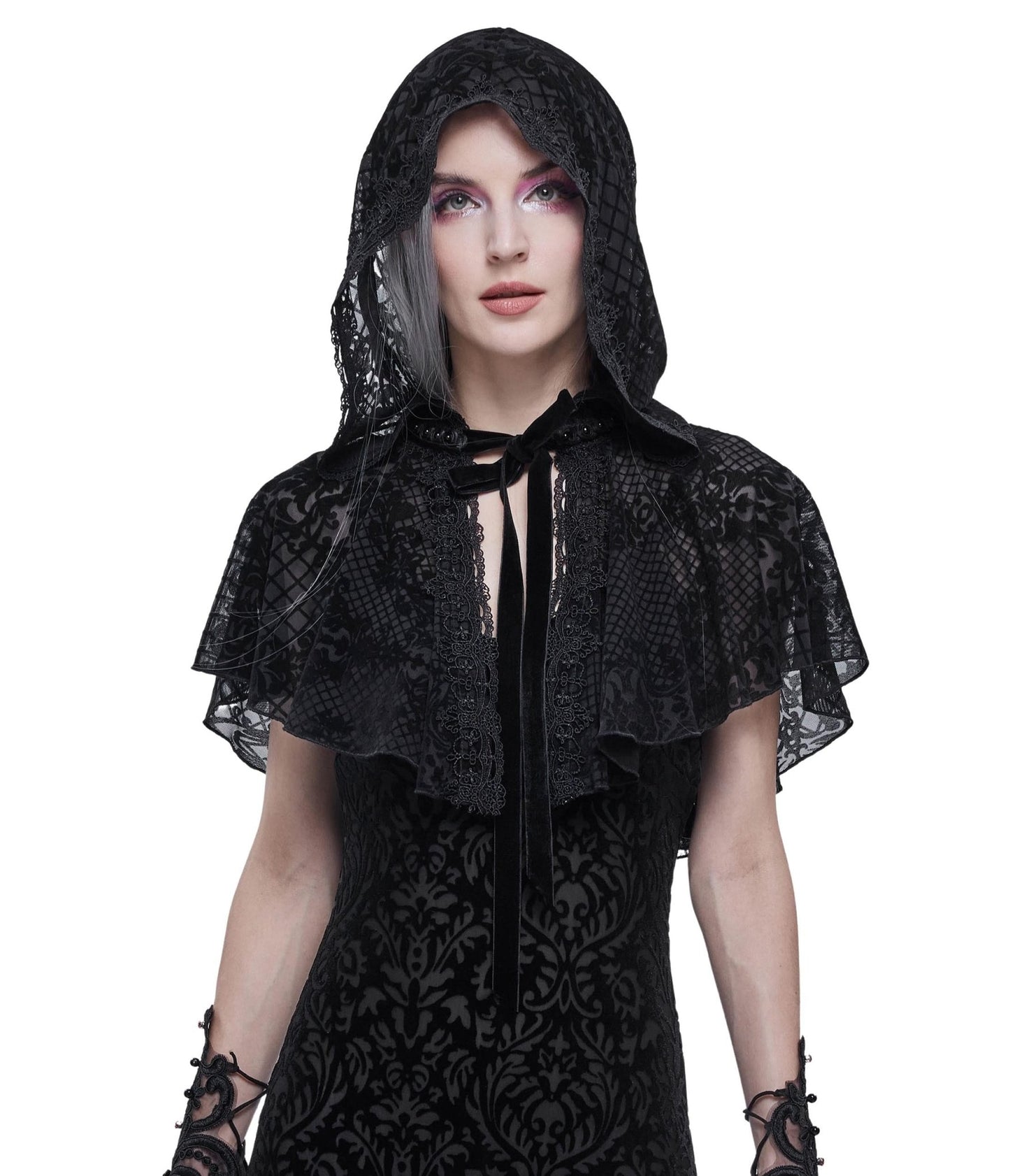 Black Lace Renaissance Cape - Unique Vintage - Womens, FLAPPER, COSTUMES