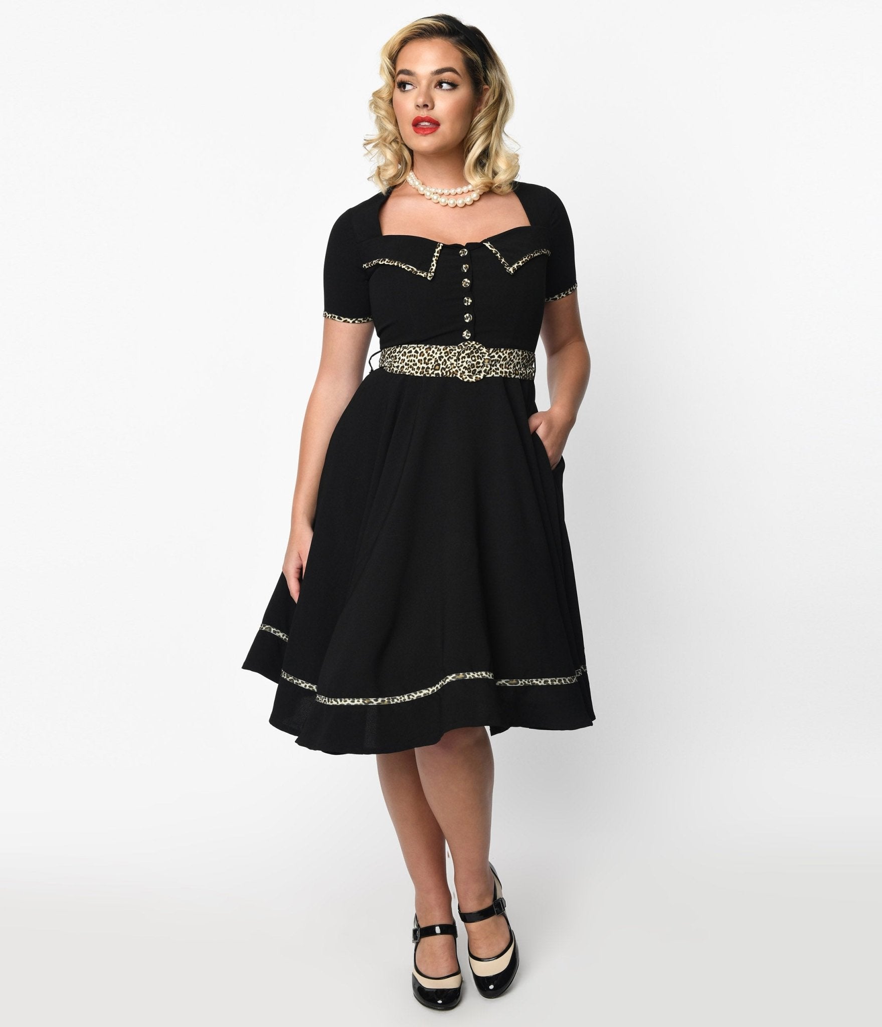 Black & Leopard Yael Swing Dress - Unique Vintage - Womens, DRESSES, SWING