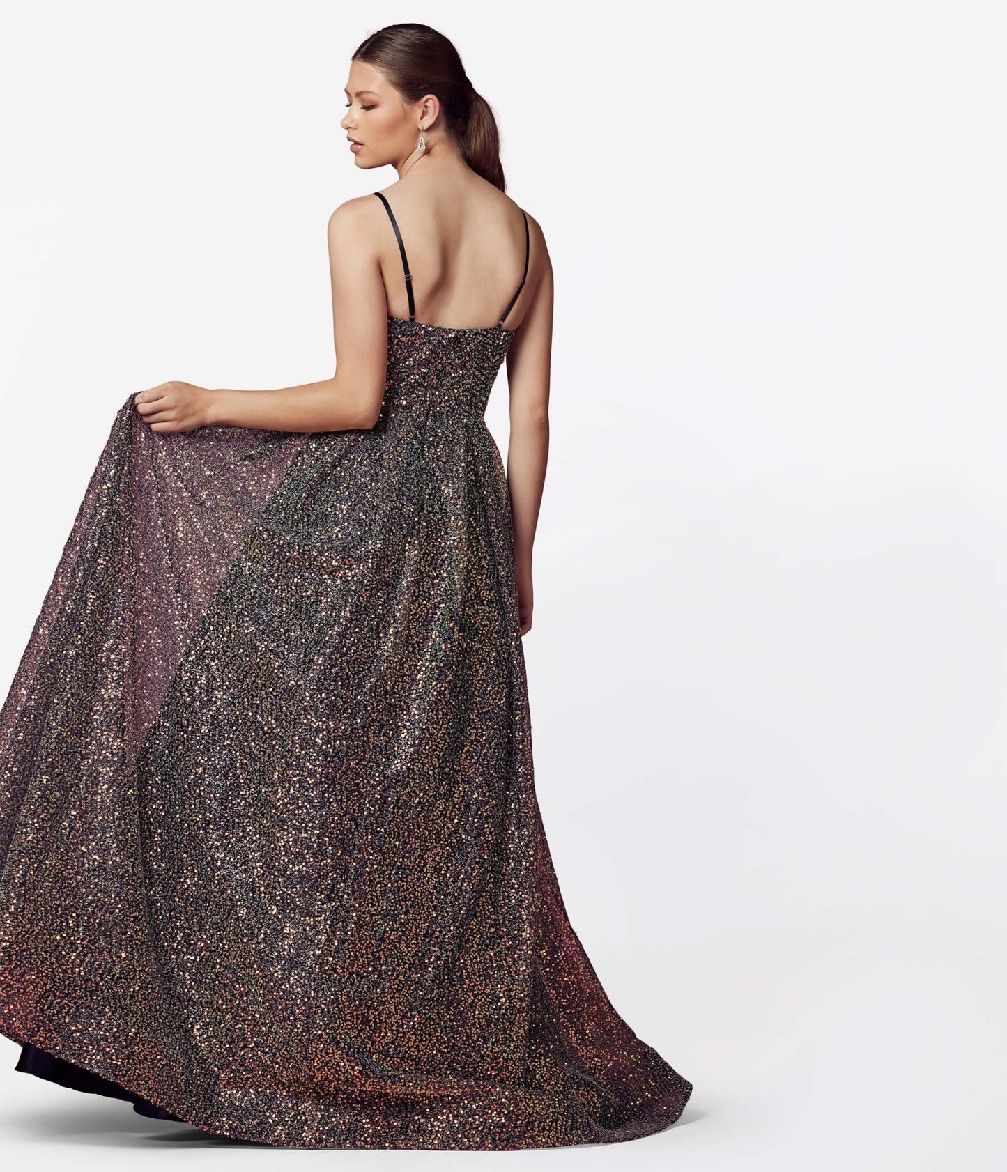 Black & Multi Iridescent Sequin Prom Gown - Unique Vintage - Womens, DRESSES, PROM AND SPECIAL OCCASION