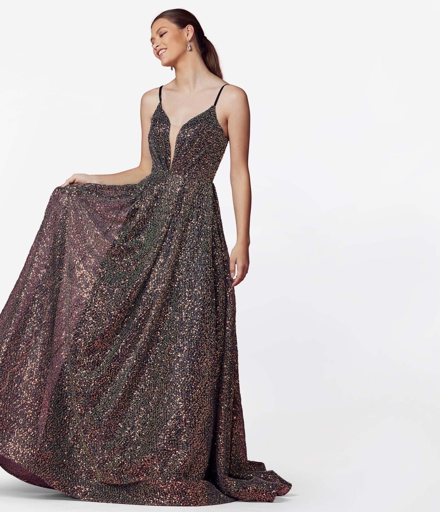 Black & Multi Iridescent Sequin Prom Gown - Unique Vintage - Womens, DRESSES, PROM AND SPECIAL OCCASION