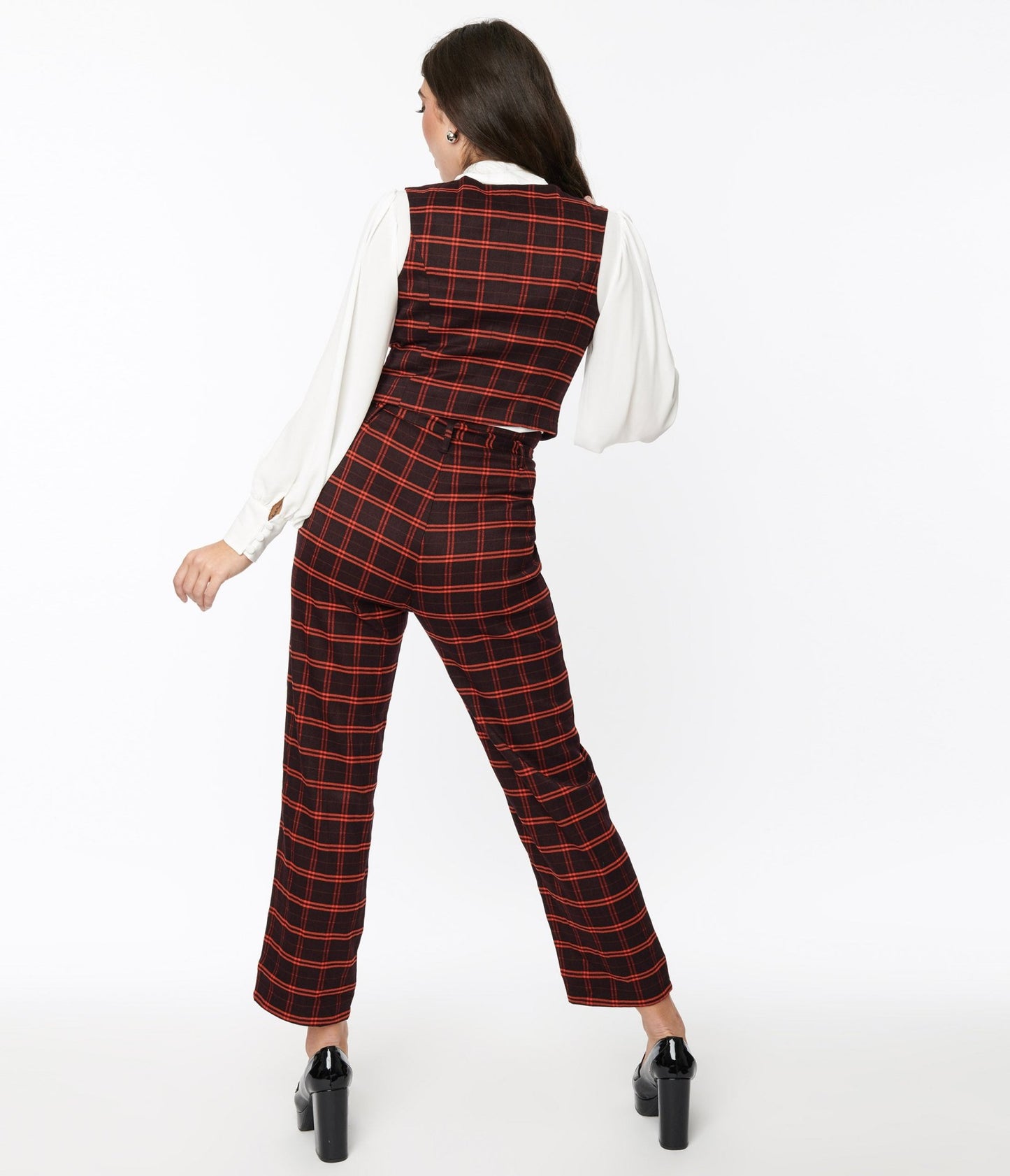 Black & Orange Windowpane Pants - Unique Vintage - Womens, BOTTOMS, PANTS