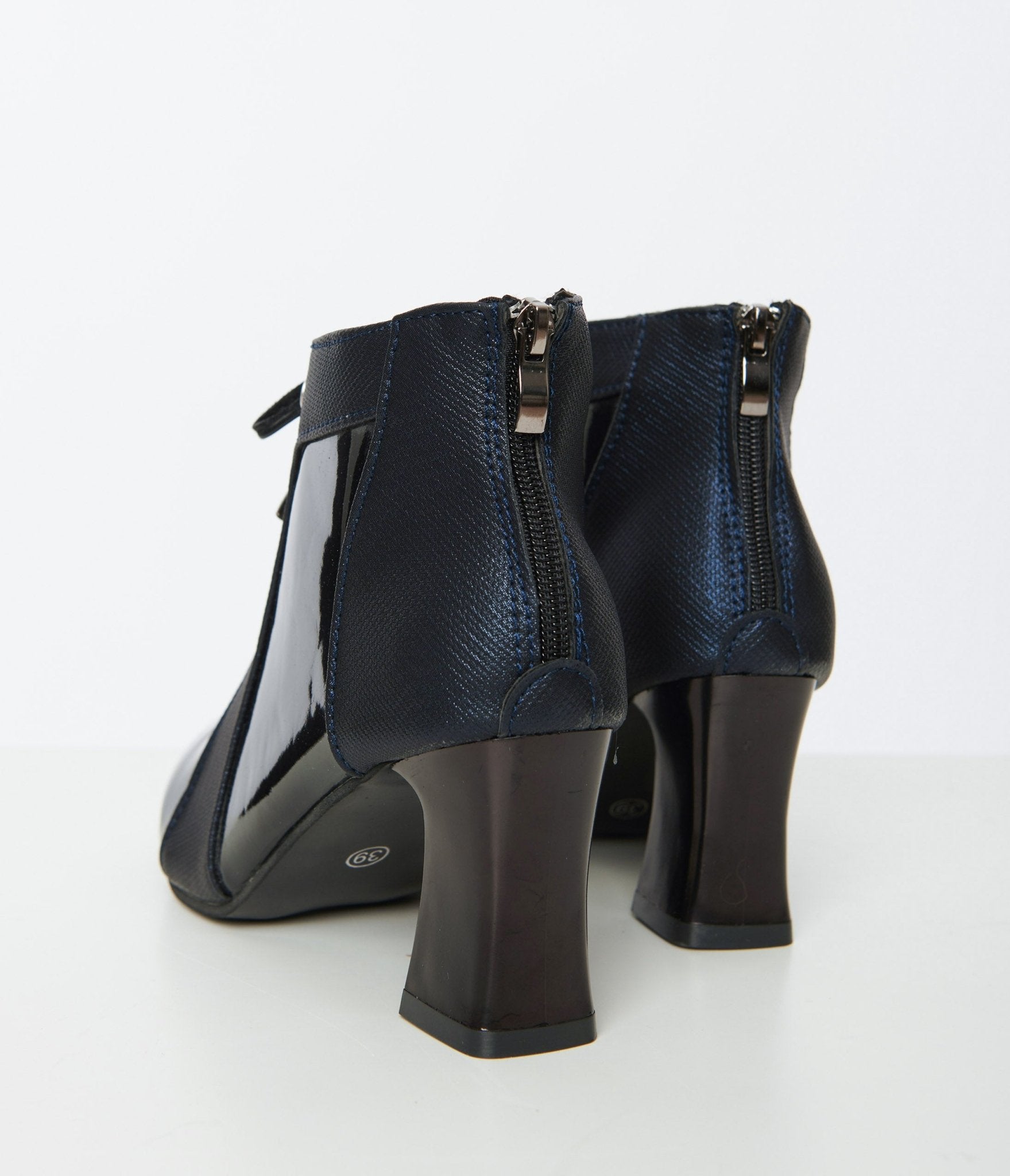 Black Patent Leatherette Pointed Toe Booties - Unique Vintage - Womens, SHOES, BOOTS