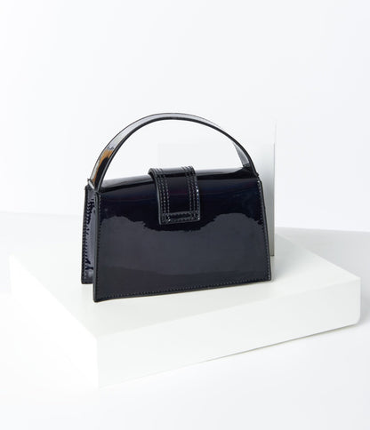 Black Patent Leatherette Square Handbag - Unique Vintage - Womens, ACCESSORIES, HANDBAGS