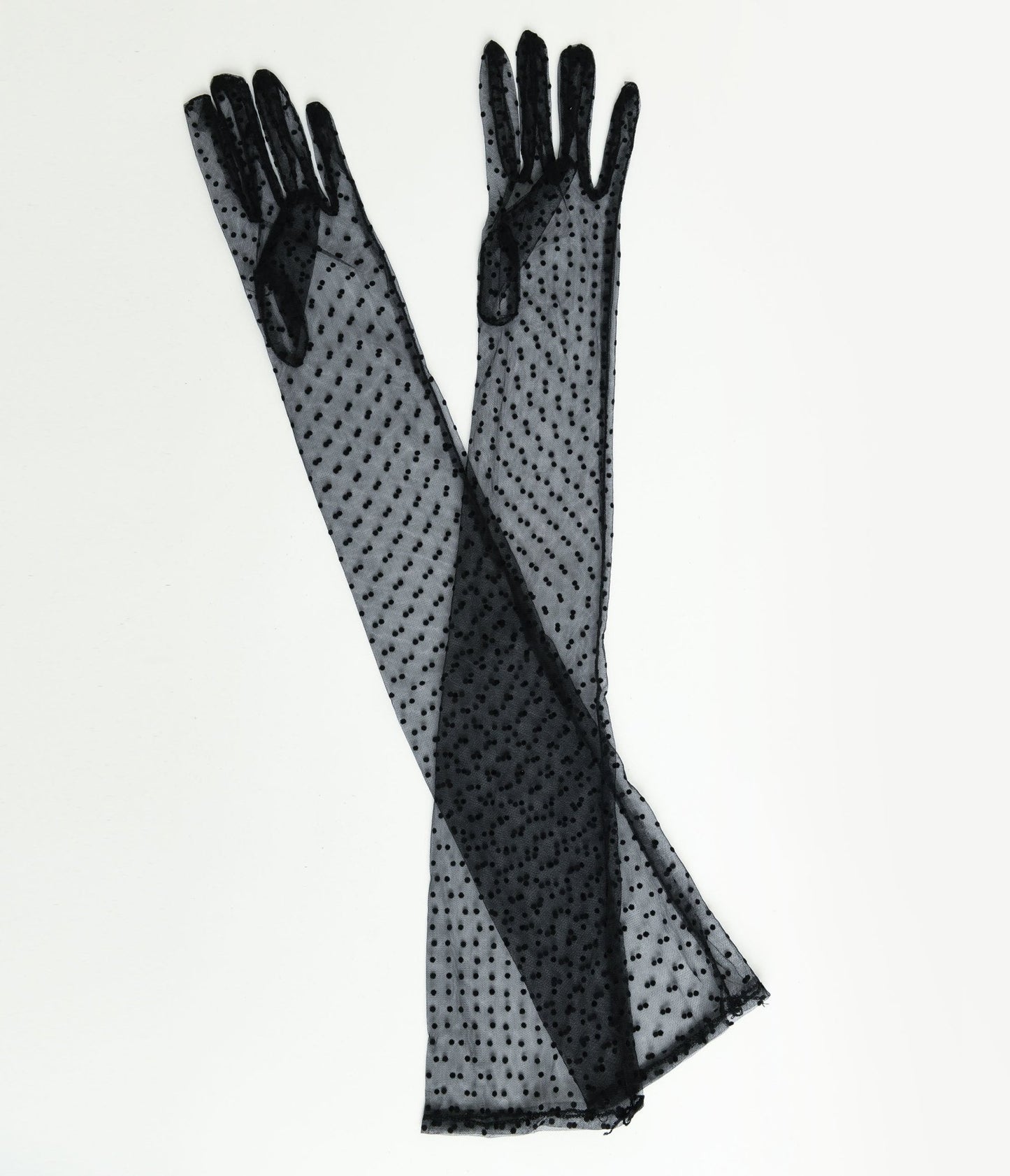 Black Polka Dot Mesh Elbow Length Gloves - Unique Vintage - Womens, ACCESSORIES, FLAPPER