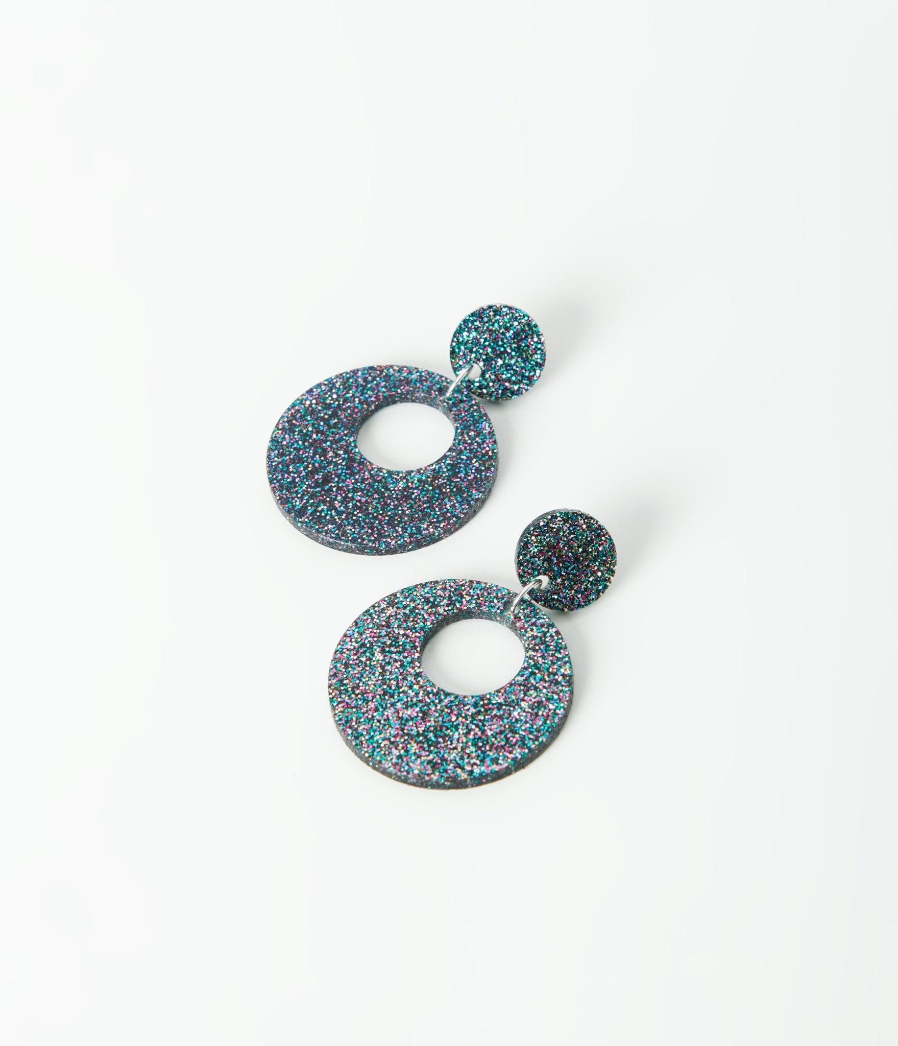 Black & Rainbow Glitter Acrylic Go Go Earrings - Unique Vintage - Womens, ACCESSORIES, JEWELRY