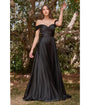 Cinderella Divine Black Satin Off The Shoulder Bridesmaid Gown