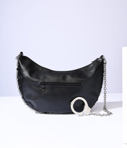 Black & Silver Handcuff Slouch Bag - Unique Vintage - Womens, HALLOWEEN, ACCESSORIES