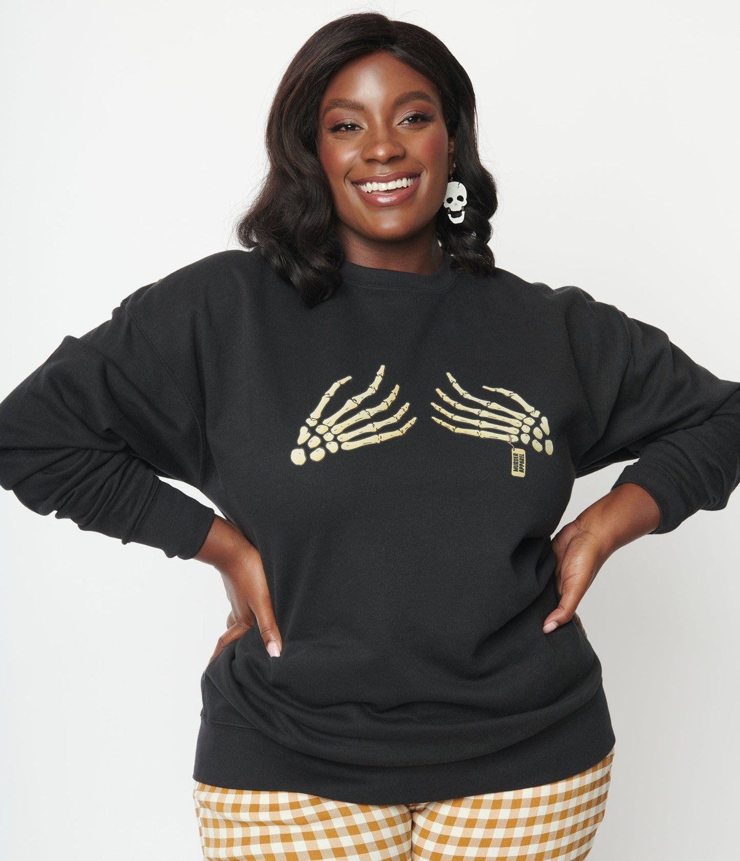 Black Skeleton Hands Sweatshirt - Unique Vintage - Womens, HALLOWEEN, GRAPHIC TEES