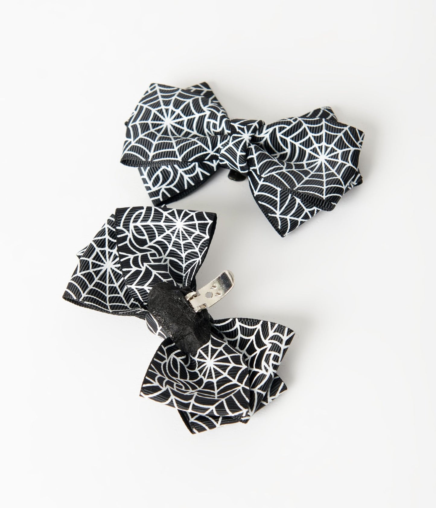 Black Spider Web Bow Shoe Clips - Unique Vintage - Womens, HALLOWEEN, ACCESSORIES