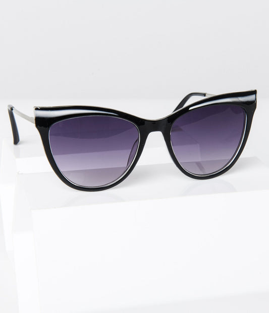 Black Tinted Round Cat Eye Sunglasses - Unique Vintage - Womens, ACCESSORIES, SUNGLASSES