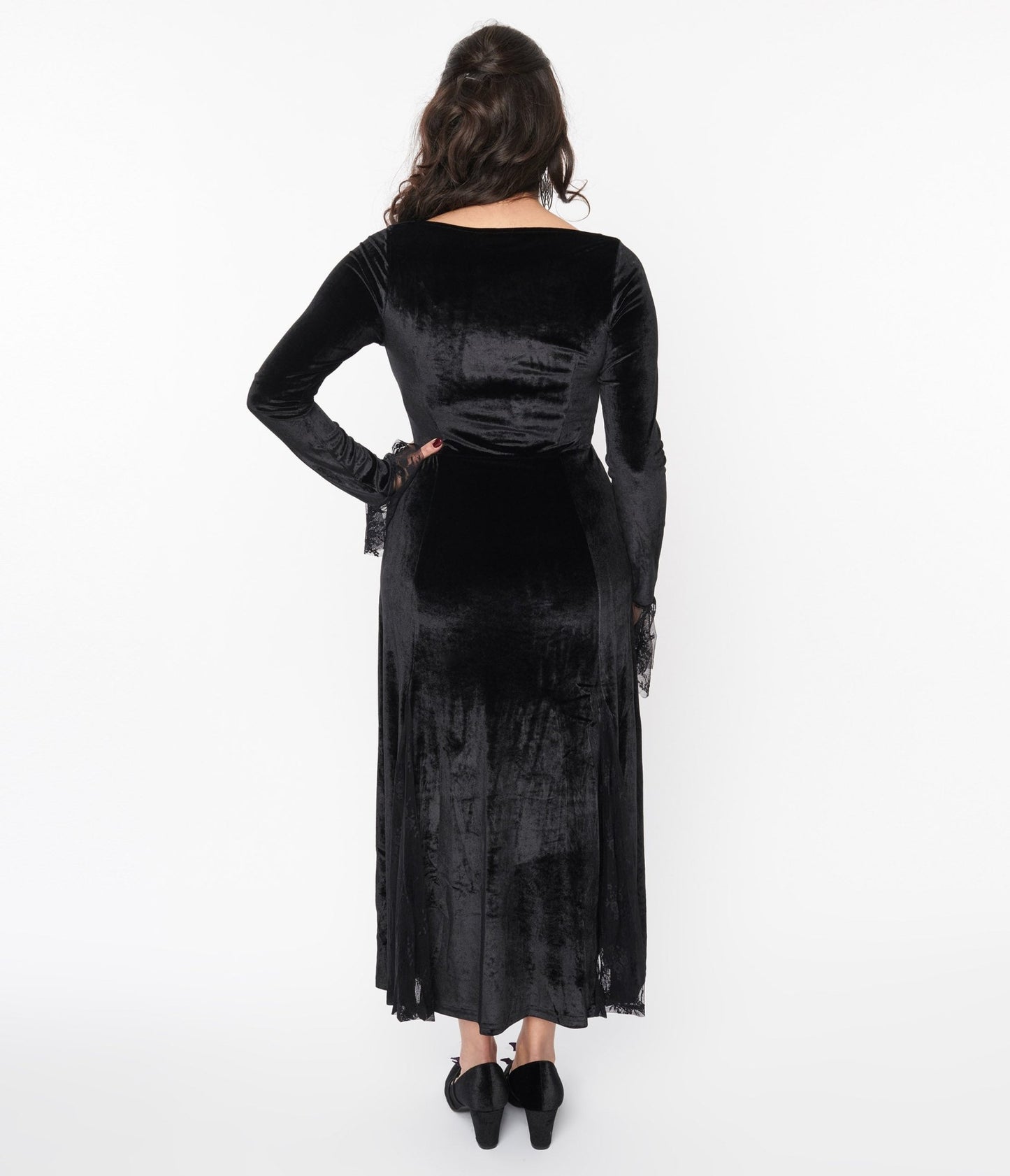 Black Velvet Witchy Maxi Dress - Unique Vintage - Womens, DRESSES, MIDI