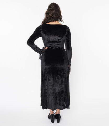 Black Velvet Witchy Maxi Dress - Unique Vintage - Womens, DRESSES, MIDI