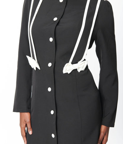 Black & White Bow Coat - Unique Vintage - Womens, TOPS, OUTERWEAR