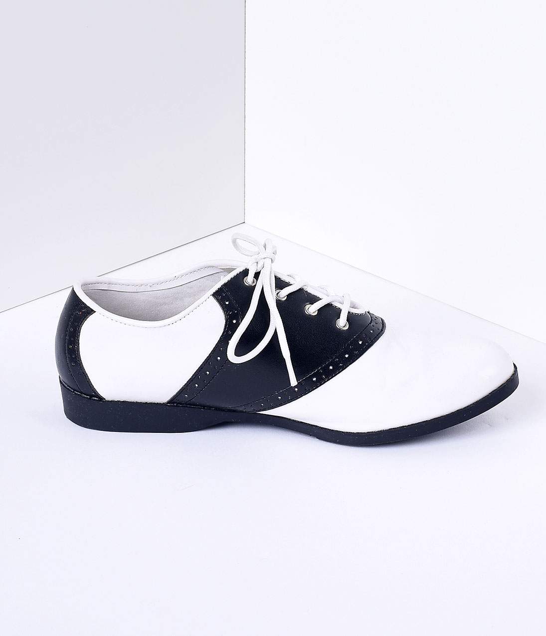 Black & White Classic Lace Up Saddle Shoes - Unique Vintage - Womens, SHOES, FLATS